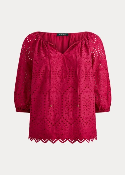 Tops Ralph Lauren Mujer Fucsia Oscuro - Eyelet Elbow-Sleeve - JLOKG7023